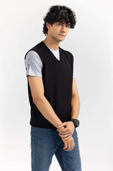 Black Basic V Neck Sleeveless Sweater SWT-BSLVN-22-009